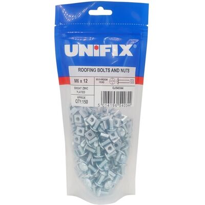 Unifix Mushroom Head Roofing Bolts Nuts Bzp M6 X 80 - Box Of 350 Unifix Mushroom Head Roofing Bolts Nuts Bzp M6 X 80 - Box Of 350