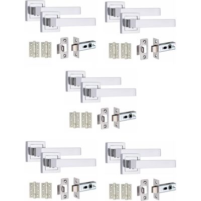 Golden Grace 5 Set Delta Door Handles Sets Latch And Bb Hinges Square Rose Polished Chrome Golden Grace 5 Set Delta Door Handles Sets Latch And Bb Hinges Square Rose Polished Chrome