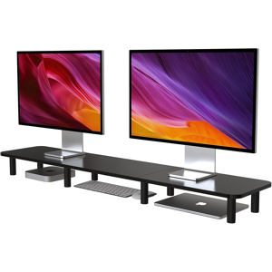 Does Not Apply Dual Monitor Stand Riser 43.7 In,large Tv Stand For 2 Monitors Wood & Steel Leg Does Not Apply Dual Monitor Stand Riser 43.7 In,large Tv Stand For 2 Monitors Wood & Steel Leg