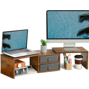 Does Not Apply Dual Monitor Stand Riser With 2 Drawers - Length And Angle Adjustable 3 Shelf Mo Does Not Apply Dual Monitor Stand Riser With 2 Drawers - Length And Angle Adjustable 3 Shelf Mo