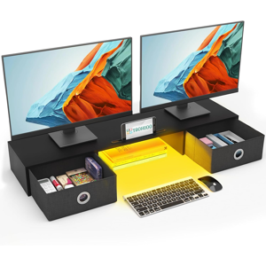 Does Not Apply Dual Monitor Stand With 2 Drawers, Computer Monitor Riser For 2 Monitors, Large Does Not Apply Dual Monitor Stand With 2 Drawers, Computer Monitor Riser For 2 Monitors, Large