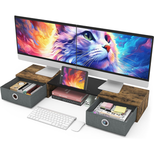 Does Not Apply Dual Monitor Stand Riser With Two Drawers, Extra Large Storage For 2 Monitors, D Does Not Apply Dual Monitor Stand Riser With Two Drawers, Extra Large Storage For 2 Monitors, D