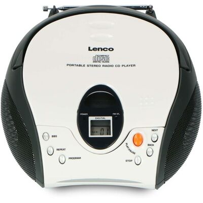 Lenco Fm Stereo Portable Radio With Cd Player And Telescopic Antenna, White Lenco Fm Stereo Portable Radio With Cd Player And Telescopic Antenna, White
