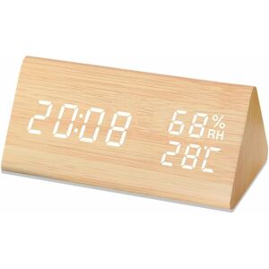 Digital Alarm Clock, Wooden Electronic Led Time Date Display Temperature Humidit Digital Alarm Clock, Wooden Electronic Led Time Date Display Temperature Humidit