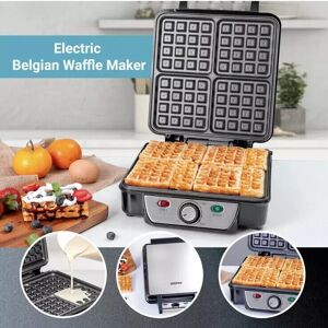 Geepas 1100W Waffle Maker 4 Slice Non-Stick Electric Belgian Waffle Deep Cooking - Waffle Maker Geepas 1100W Waffle Maker 4 Slice Non-Stick Electric Belgian Waffle Deep Cooking - Waffle Maker