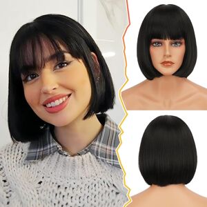Barsdar Black Short Bob Wig With Bangs - 12 Inch Straight Wig, Natural Look, So Barsdar Black Short Bob Wig With Bangs - 12 Inch Straight Wig, Natural Look, So