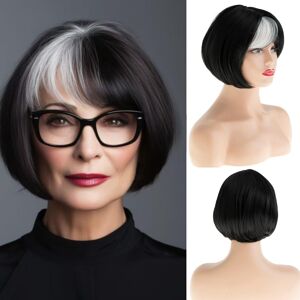 Dsimeig Black And White Bob Wig Short Straight With Bangs For Women Synthetic Natural L Dsimeig Black And White Bob Wig Short Straight With Bangs For Women Synthetic Natural L