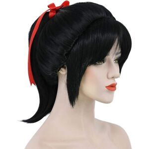 Karlery Women'S Short Wave Braided Black Ponytail Red Ribbon Wig Anime Party Wi Karlery Women'S Short Wave Braided Black Ponytail Red Ribbon Wig Anime Party Wi