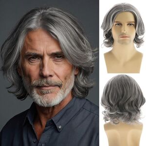 Beweig Mens Grey Short Wavy Bob Wig Synthetic Cosplay Party Replacement Beweig Mens Grey Short Wavy Bob Wig Synthetic Cosplay Party Replacement
