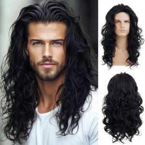 Dsimeig Mens Black Long Curly Wavy Wig Middle Part Synthetic Heat Resistant Daily Party Dsimeig Mens Black Long Curly Wavy Wig Middle Part Synthetic Heat Resistant Daily Party
