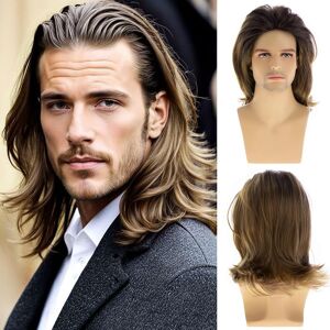 Dsimeig Short Mixed Brown Wavy Wig For Men Middle Part Layered Synthetic Heat Resistant Dsimeig Short Mixed Brown Wavy Wig For Men Middle Part Layered Synthetic Heat Resistant