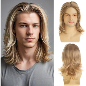 Does Not Apply Mens Blonde Wig Short Layered Natural Synthetic Halloween Cosplay Costume Party Does Not Apply Mens Blonde Wig Short Layered Natural Synthetic Halloween Cosplay Costume Party