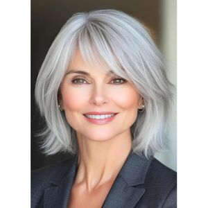 Qnbiar Grey Short Bob Wig For Women Natural Straight Heat Synthetic Cosplay Costume Ha Qnbiar Grey Short Bob Wig For Women Natural Straight Heat Synthetic Cosplay Costume Ha