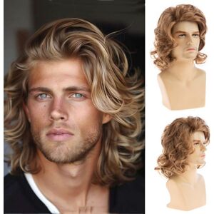 Qnbiar Long Wavy Light Brown Wig For Men Natural Layered Fluffy Synthetic Heat Resista Qnbiar Long Wavy Light Brown Wig For Men Natural Layered Fluffy Synthetic Heat Resista