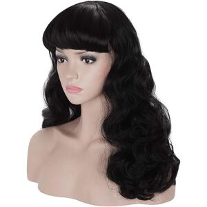 Morvally 50s Vintage Medium Length Black Wigs With Bangs Natural Wavy Synthet Morvally 50s Vintage Medium Length Black Wigs With Bangs Natural Wavy Synthet