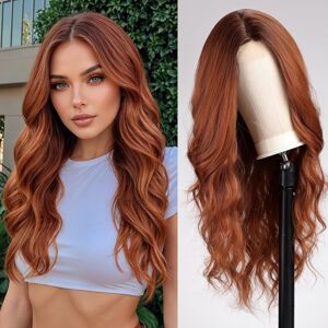 Wokestar Long Auburn Wavy Wigs For Women, Curly Wig With Middle Parting Heat Re Wokestar Long Auburn Wavy Wigs For Women, Curly Wig With Middle Parting Heat Re