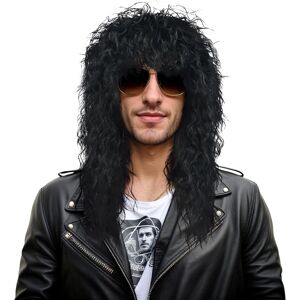 Vgbeaty 70s 80s Rocker Mullet Wig Long Curly Black Adult Men Women Wig For Hall Vgbeaty 70s 80s Rocker Mullet Wig Long Curly Black Adult Men Women Wig For Hall