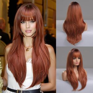 Allbell Long Wavy Auburn Wig With Bangs - Ginger Heat Resistant Fiber Synthetic Allbell Long Wavy Auburn Wig With Bangs - Ginger Heat Resistant Fiber Synthetic