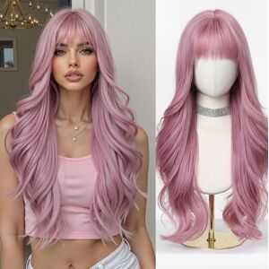 Esmee Long Wavy Pink Wigs For Women With Fringe Natural Synthetic Hair Wig For Esmee Long Wavy Pink Wigs For Women With Fringe Natural Synthetic Hair Wig For