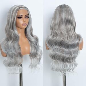 Style Icon Gray Highlight 13x4 Lace Front Wig 26 Inch Long Body Wavy Synthetic Style Icon Gray Highlight 13x4 Lace Front Wig 26 Inch Long Body Wavy Synthetic