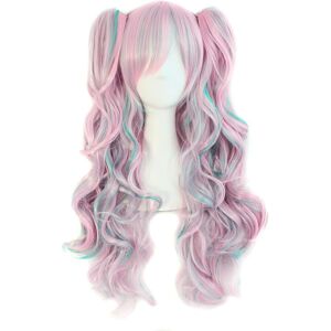 Mapofbeauty Multi-Color Lolita Long Curly Clip On Ponytails Cosplay Wig (Pink/b Mapofbeauty Multi-Color Lolita Long Curly Clip On Ponytails Cosplay Wig (Pink/b