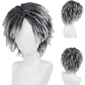 Gnimegil Mens Dreadlock Wig Cosplay Ombre Grey Curly Hairstyle Male Fake Dreads Gnimegil Mens Dreadlock Wig Cosplay Ombre Grey Curly Hairstyle Male Fake Dreads