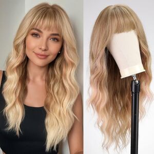 Wokestar Long Blonde With Pink Highlights Wigs For Women Synthetic Hair Wavy Wi Wokestar Long Blonde With Pink Highlights Wigs For Women Synthetic Hair Wavy Wi