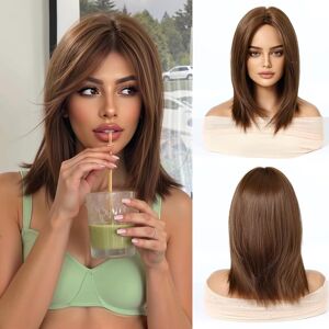 Esmee Short Straight Brown Bob Wigs With Curtain Bangs Shoulder Length Natural Esmee Short Straight Brown Bob Wigs With Curtain Bangs Shoulder Length Natural