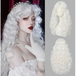Siudus White Long Womens Curly Wig With Bangs Middle Part Wavy Wave Anime Hair Wig Syn Siudus White Long Womens Curly Wig With Bangs Middle Part Wavy Wave Anime Hair Wig Syn