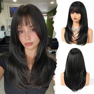 Haircube Layered Black Medium Long Straight Synthetic Wigs For Women With Fring Haircube Layered Black Medium Long Straight Synthetic Wigs For Women With Fring