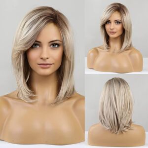 Haircube Blonde Wigs For Women Shoulder Length Layered Synthetic Hair Wig With Haircube Blonde Wigs For Women Shoulder Length Layered Synthetic Hair Wig With