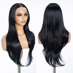 Style Icon 13x4 Long Black Straight Wig With Curtain Bangs Synthetic Lace Front Style Icon 13x4 Long Black Straight Wig With Curtain Bangs Synthetic Lace Front