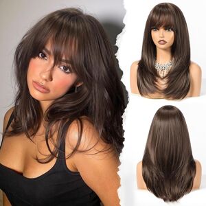 Haircube Layered Brown Medium Long Straight Synthetic Wigs For Women With Fring Haircube Layered Brown Medium Long Straight Synthetic Wigs For Women With Fring