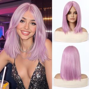 Esmee Short Straight Pink Bob Wigs With Curtain Bangs Shoulder Length Natural W Esmee Short Straight Pink Bob Wigs With Curtain Bangs Shoulder Length Natural W