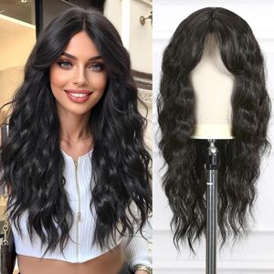 esmee Esmee Long Wave Black Brown Wig For Women With Curtain Bangs Natural Synthetic esmee Esmee Long Wave Black Brown Wig For Women With Curtain Bangs Natural Synthetic