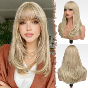 Feshfen Dirty Blonde Long Wigs With Bangs, Synthetic Natural Looking Layered St Feshfen Dirty Blonde Long Wigs With Bangs, Synthetic Natural Looking Layered St