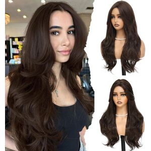 Buppler Chocolate Brown Wig 26 Inch Curtain Bangs Wigs For Women Long Wavy Layered Synt Buppler Chocolate Brown Wig 26 Inch Curtain Bangs Wigs For Women Long Wavy Layered Synt