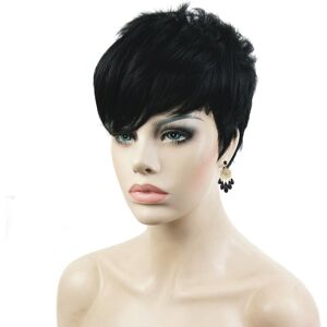 Lydell Short Asymmetry Side Bang Straight Wig Full Synthetic Wigs (Darkest Brow Lydell Short Asymmetry Side Bang Straight Wig Full Synthetic Wigs (Darkest Brow