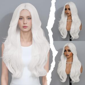 Buppler White Wig 26 Inch Curtain Bangs Wigs For Women Long Wavy Layered Synthetic Wig Buppler White Wig 26 Inch Curtain Bangs Wigs For Women Long Wavy Layered Synthetic Wig