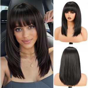 Topshe Natural Black Wig With Bangs Straight Layered Wigs For Women Heat Resist Topshe Natural Black Wig With Bangs Straight Layered Wigs For Women Heat Resist
