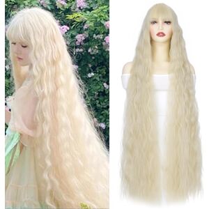 yamel Yamel 39 Inch Extra Long Synthetic Cosplay Wig With Bangs Corn Curly Blonde Lol yamel Yamel 39 Inch Extra Long Synthetic Cosplay Wig With Bangs Corn Curly Blonde Lol