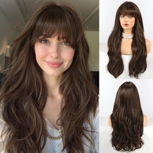 Haircube Long Dark Brown Wig With Bangs Layered Curly Wigs For Women Natural Sy Haircube Long Dark Brown Wig With Bangs Layered Curly Wigs For Women Natural Sy