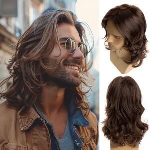 Dsimeig Mens Long Brown Wavy Wig Synthetic Layered Cosplay Party Dsimeig Mens Long Brown Wavy Wig Synthetic Layered Cosplay Party