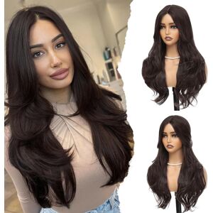 Buppler Mocha Brown Wig 26 Inch Curtain Bangs Wigs For Women Long Wavy Layered Syntheti Buppler Mocha Brown Wig 26 Inch Curtain Bangs Wigs For Women Long Wavy Layered Syntheti