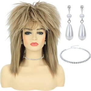 Bettecos 80s Tina Rock Diva Costume Wig With Necklace And Earring For Women Big Bettecos 80s Tina Rock Diva Costume Wig With Necklace And Earring For Women Big