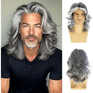Dsimeig Short Mixed Grey Wavy Wig For Men Natural Looking Layered Synthetic Heat Resist Dsimeig Short Mixed Grey Wavy Wig For Men Natural Looking Layered Synthetic Heat Resist