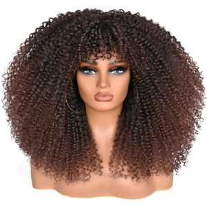 Lizzyhair Afro Wigs For Black Women 18 Inch Curly Bomb Wig With Bangs Synthetic Fiber Glu Lizzyhair Afro Wigs For Black Women 18 Inch Curly Bomb Wig With Bangs Synthetic Fiber Glu