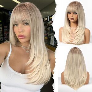 Haircube Layered Platinum Blonde Medium Long Straight Synthetic Wigs For Women Haircube Layered Platinum Blonde Medium Long Straight Synthetic Wigs For Women