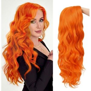 Salaibs Orange Long Curly Wigs For Women Middle Part Wavy Natural Synthetic Hai Salaibs Orange Long Curly Wigs For Women Middle Part Wavy Natural Synthetic Hai