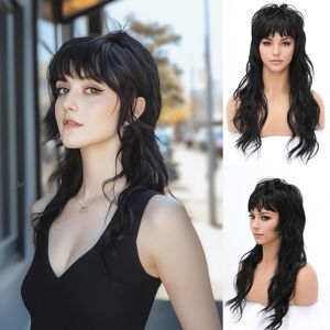 Seclitwu 80s 90s Retro Black Mullet Wigs Pixie Cut Wigs With Bangs For Women Wolf Cut Wi Seclitwu 80s 90s Retro Black Mullet Wigs Pixie Cut Wigs With Bangs For Women Wolf Cut Wi